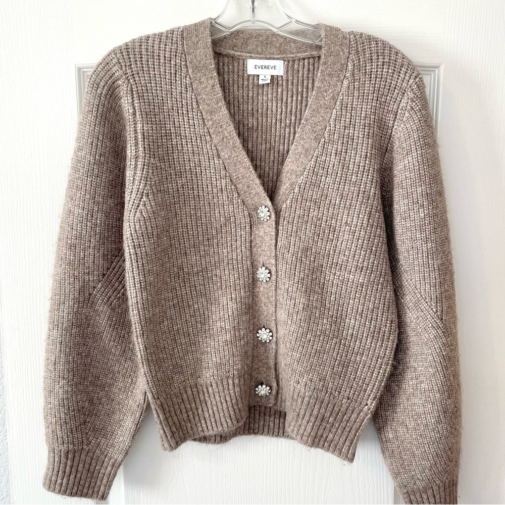 Evereve Brown Jewel Button Down Cardigan Sweater - Size S